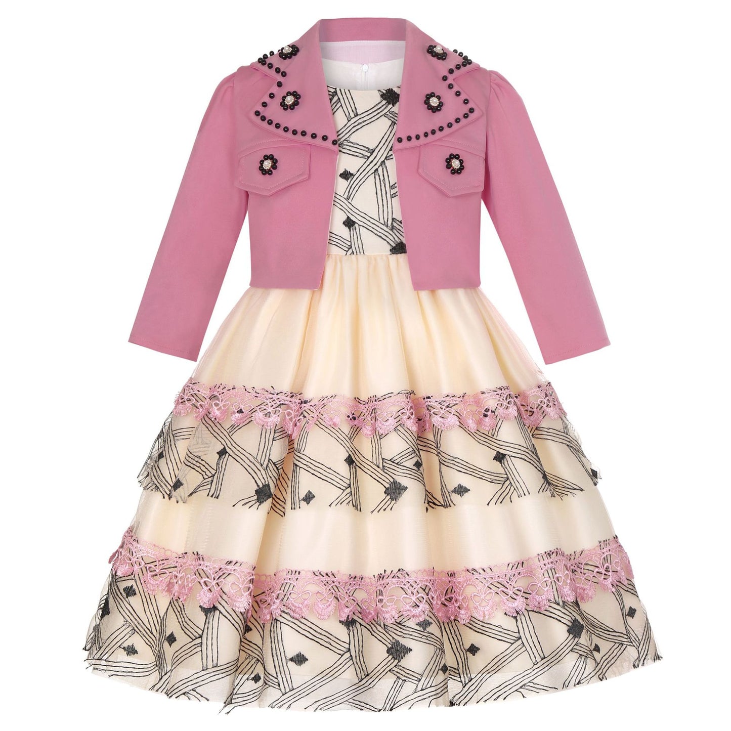 Imported ✨ Girls’ Mesh Cake Dress Set – European & American Style Piano Performance Outfit