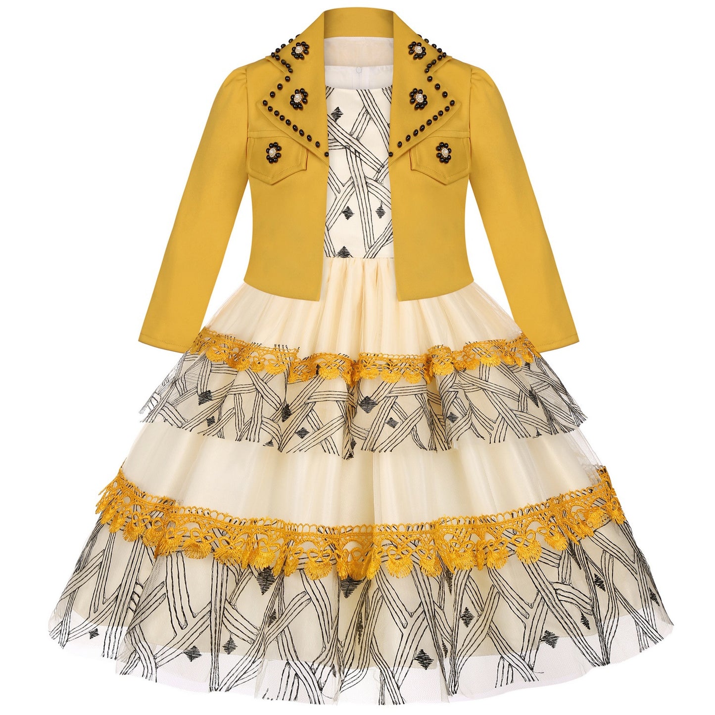Imported ✨ Girls’ Mesh Cake Dress Set – European & American Style Piano Performance Outfit