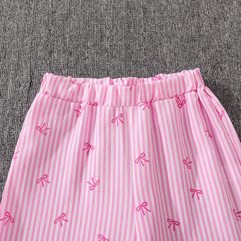Imported 👕 Kids’ Autumn Striped Bow Shirt & Trousers Set – Long Sleeve Two-Piece Outfit