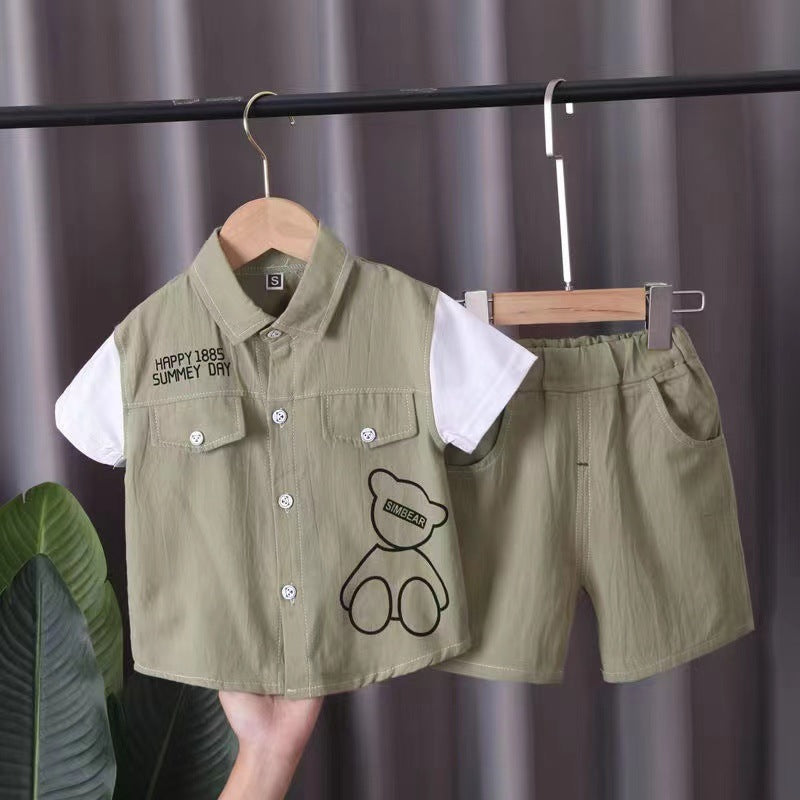 Imported 🐻 Kids’ Bear Print Summer Two-Piece Set – Trendy Outfit For Toddlers & Boys