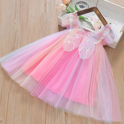 Imported🧚 Rainbow Fairy Princess Dress – Sling Style With 3D Wings