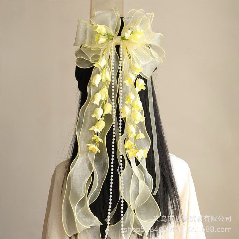 Lily of the Valley Princess Style Lolita Tutu Dress with Oversized Bow Hair Accessory, Spring/Summer Mori Girl Fresh Headwear