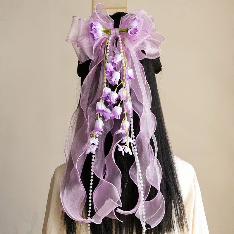 Lily of the Valley Princess Style Lolita Tutu Dress with Oversized Bow Hair Accessory, Spring/Summer Mori Girl Fresh Headwear